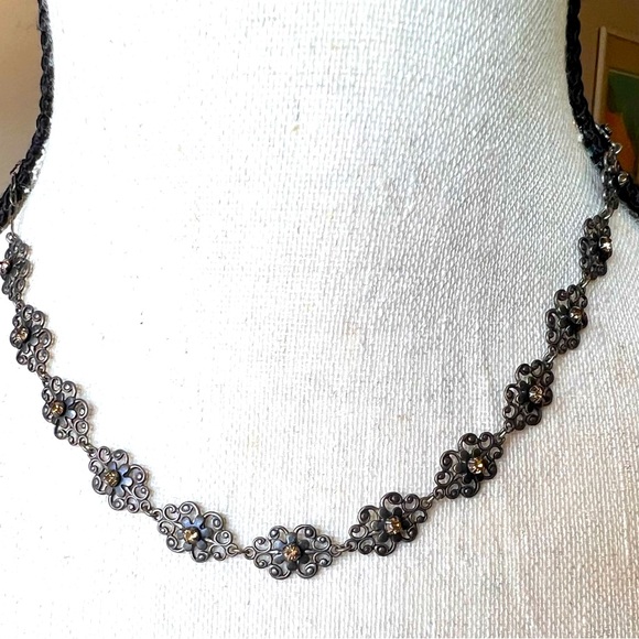 Liz Palacios Jewelry - Liz Palacios SF Choker Necklace Antiqued Tone Setting Floral Crystals